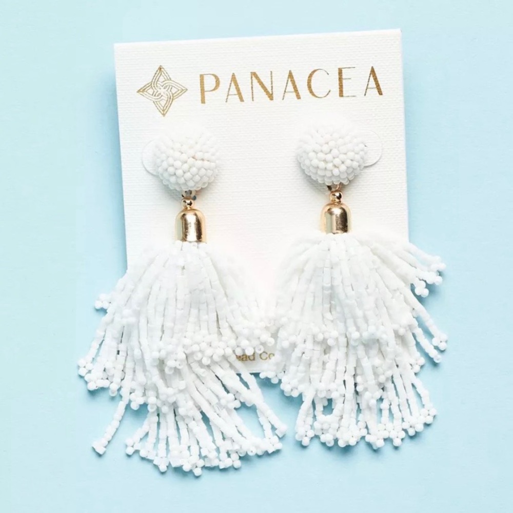 Panacea White Beaded Tassel Earrings
